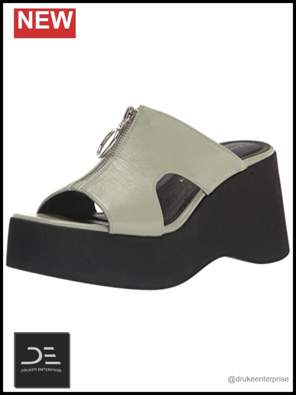 Faux Leather Platform Heel Sandals - Ankle Strap Wedge